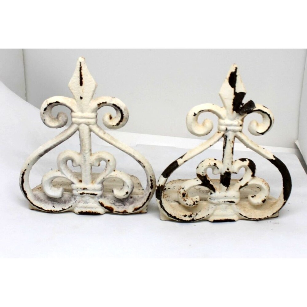 Vintage Cast Iron Fleur-de-Lis Rustic Bookends Farmhouse Decor Set of 2